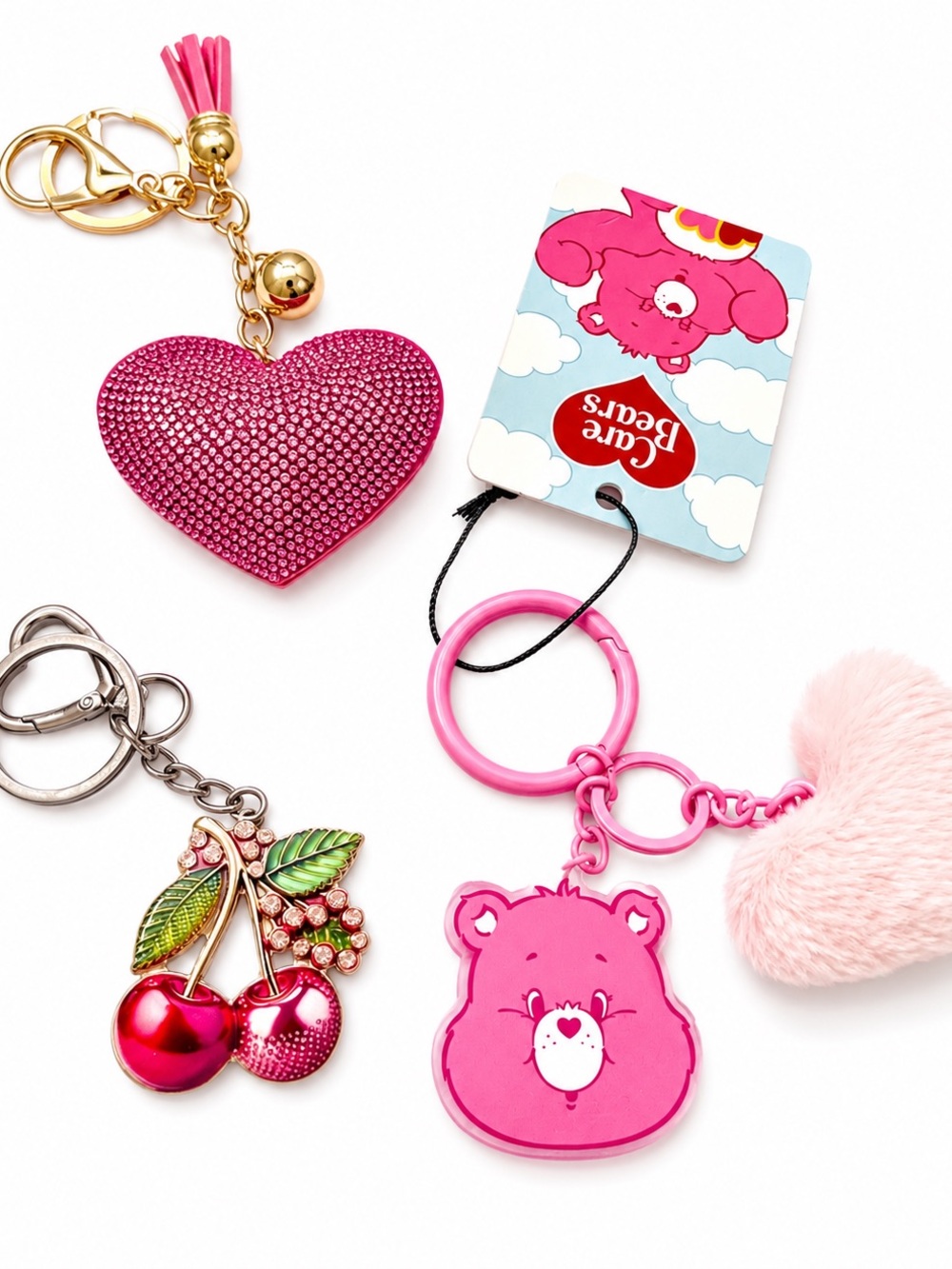 Care Bears/ heart OR Cherries w/ Rhinestones OR Pink Sparkle Heart w/ Tassle